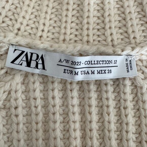 Zara Collection Ivory Chunky Rib Knit Bell Sleeve Mock Neck Sweater Size Medium - Picture 9 of 13